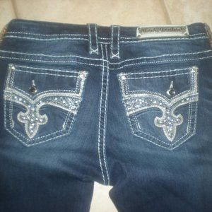 Rock Revival Blue Boot Cut Jeans with Silver Accents